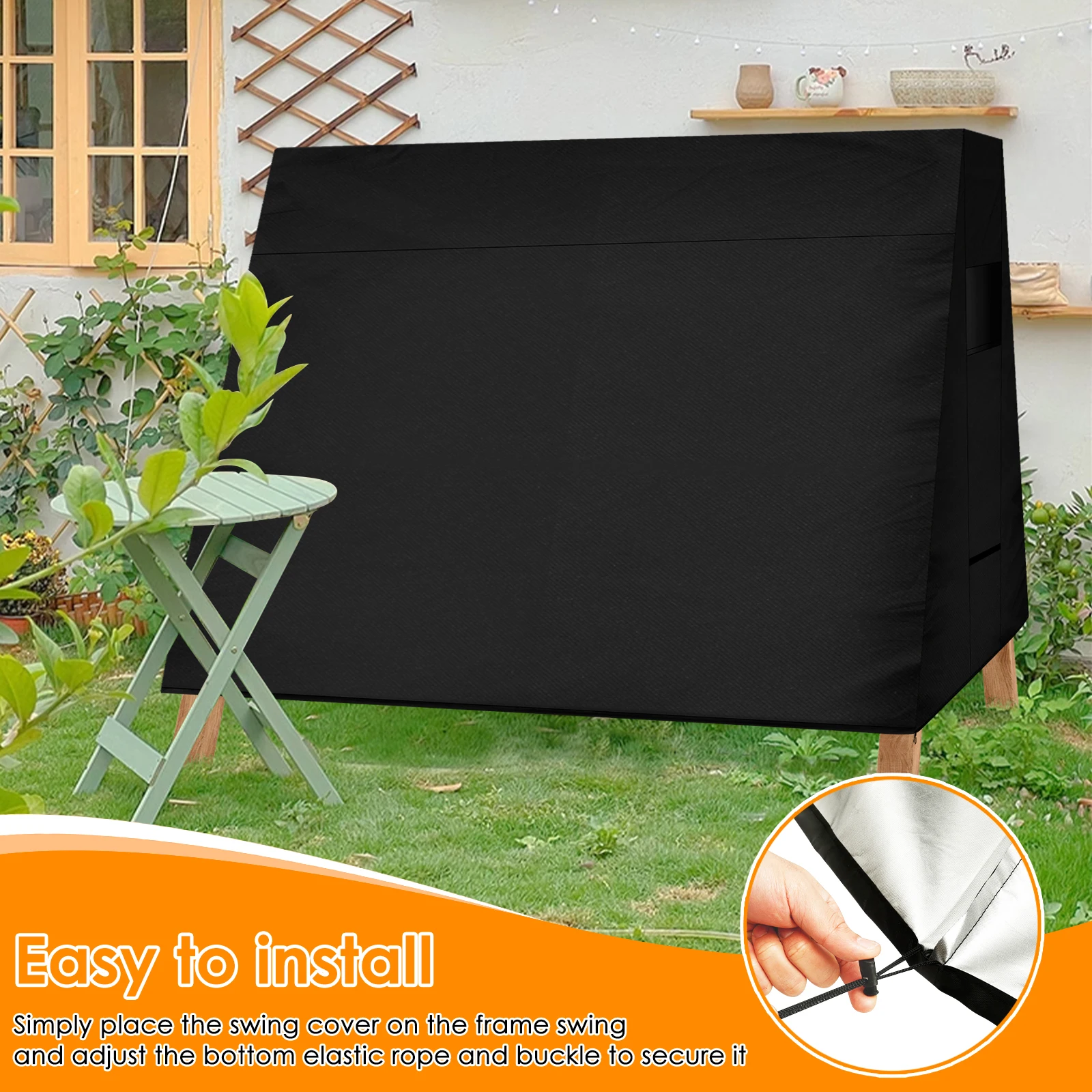 Outdoor Swing Cover Oxford Cloth Waterproof Garden Swing Chair Cover Black Furniture Dust Cover 3 Seater A Frame Swing Protector