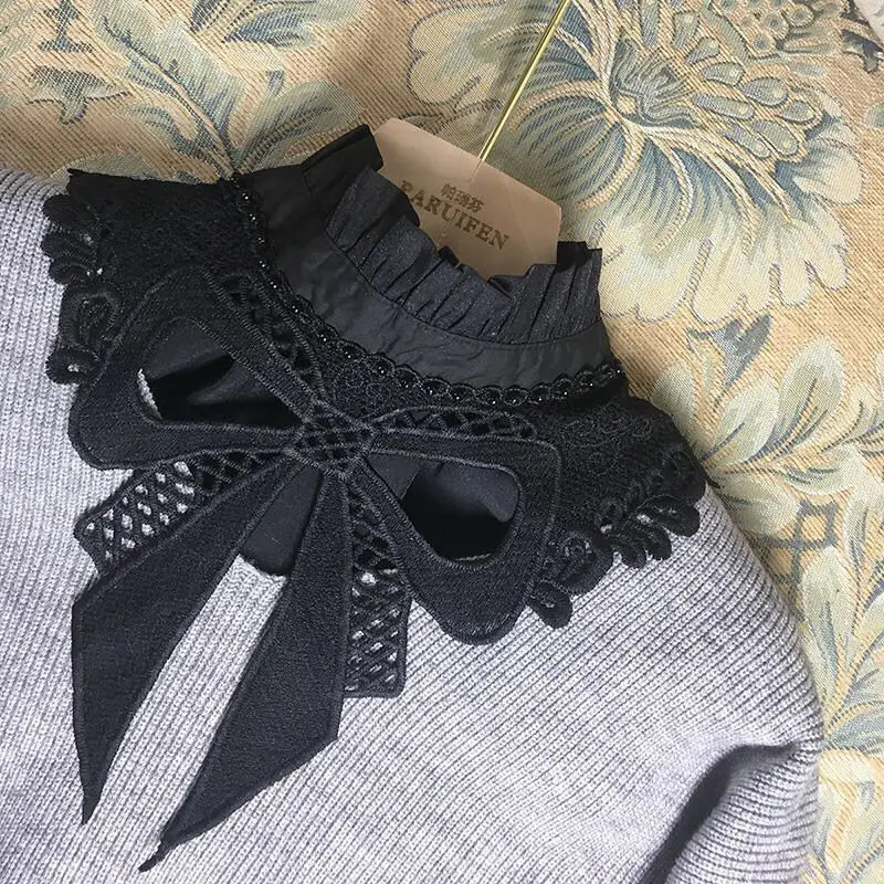 

Women Stand Ruffle Lace Detachable False Collar Ladies Lapel Sweater Blouse Top Removable Shirt Fake Collar Faux Collars
