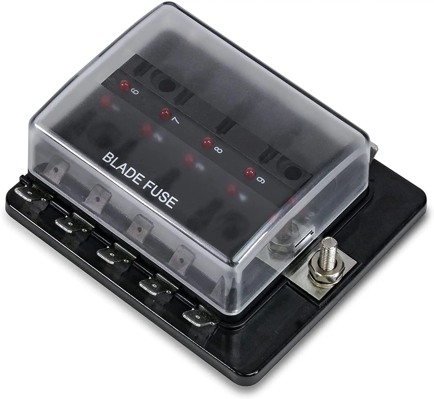 Jtron 6 way/10 Way Blade Fuse Box Holder with LED Warning Light for Car Boat Marine Trike 12V 24V M size