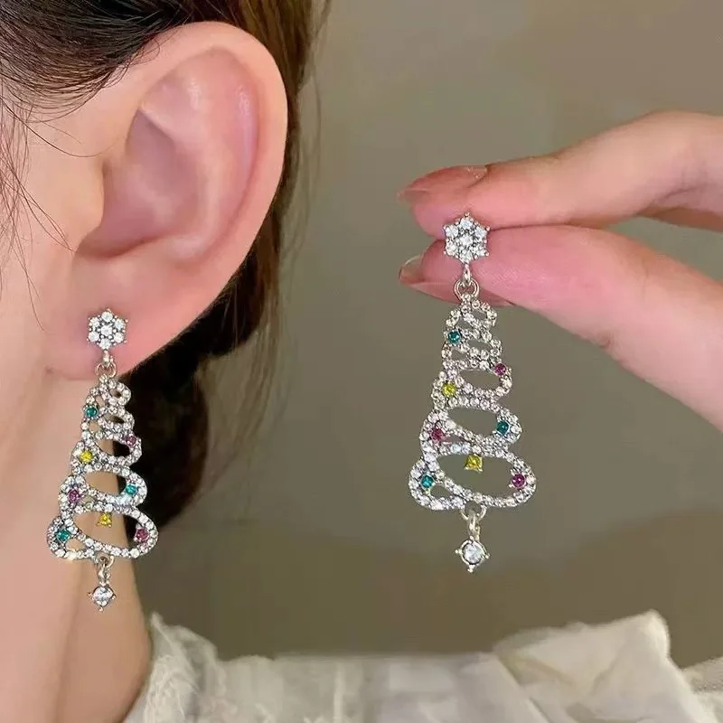 Weihnachtsbaum Ohrringe für Frauen Strass Zirkon Weihnachtsbaum Tropfen ästhetische geometrische Quaste Weihnachten Neujahr Ohrringe