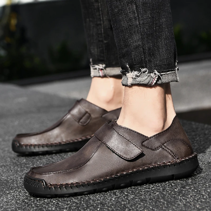 Casual Schoenen Mannen Slip Op Comfortabele Lederen Heren Instappers  Handgemaakte Ontwerp Flats Sneakers Mannen Outdoor Rijden Merk Mannen  Schoenen