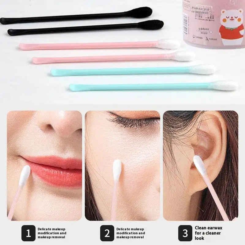 100pc  Disposable Eyelash Brushes Swab 2In1 Cotton Swab Ear Scoop Dual-Headdual-Function Cotton Pad Ear Cleaning  Makeup Removal