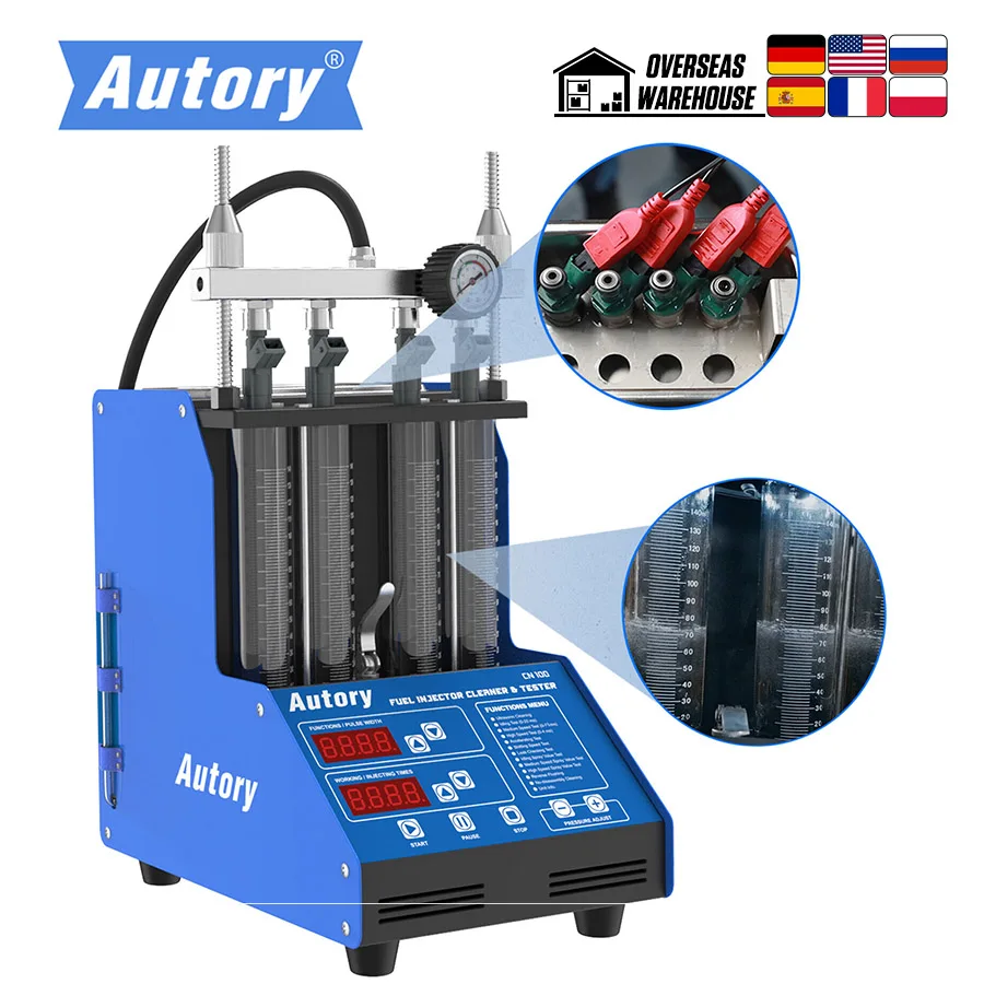 

Autory CN100 4 Cylinder Fuel Injector Cleaner Tester Machine Leakage & Block Test Injector Cleaning Machine For Car Motorcycle
