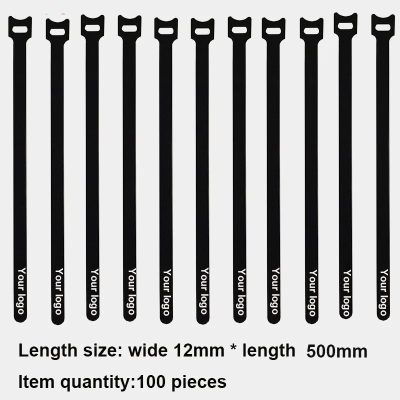 

100pcs/lot 500mm Personalized logo cable ties Adhesive Fastener Tape Hook Loop stick bulcker Belt Bundle Wire Line Strap cord