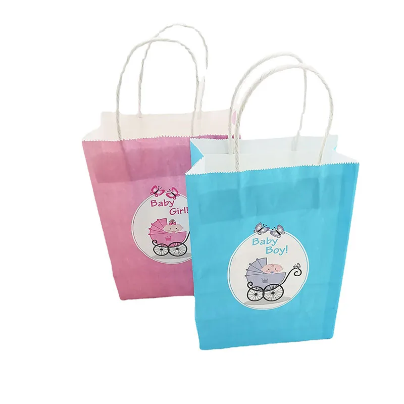 12/24 Pezzi Sacchetti Regalo Di Carta Kraft Carrozzina Baby Shower Cookie Candy Packaging Box Compleanno Borsa A Mano Festival Decorazione Del Partito