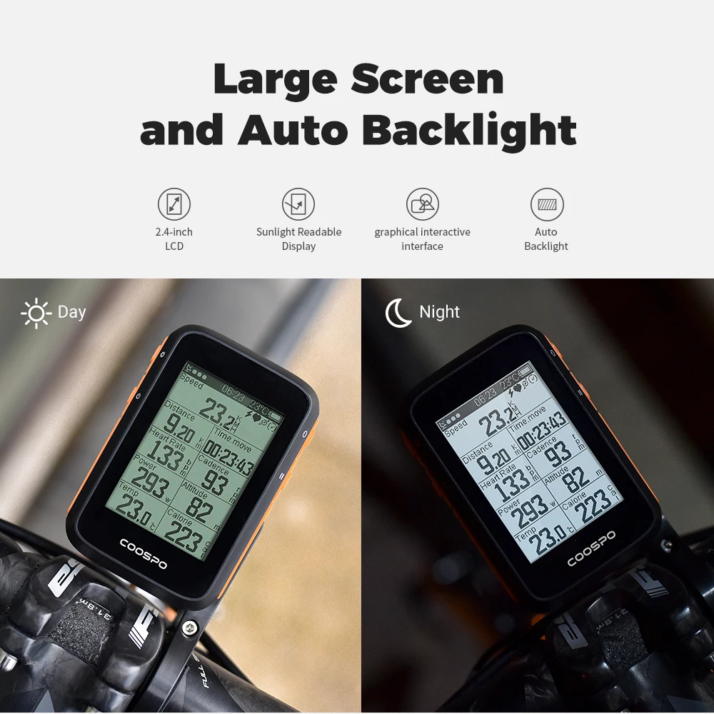 COOSPO BC200 Drahtloser Fahrradcomputer GPS-Fahrradtacho Radfahren Kilometerzähler 2,6 Zoll Bluetooth5.0 ANT+ APP Sync Slope Höhe – Detail 11