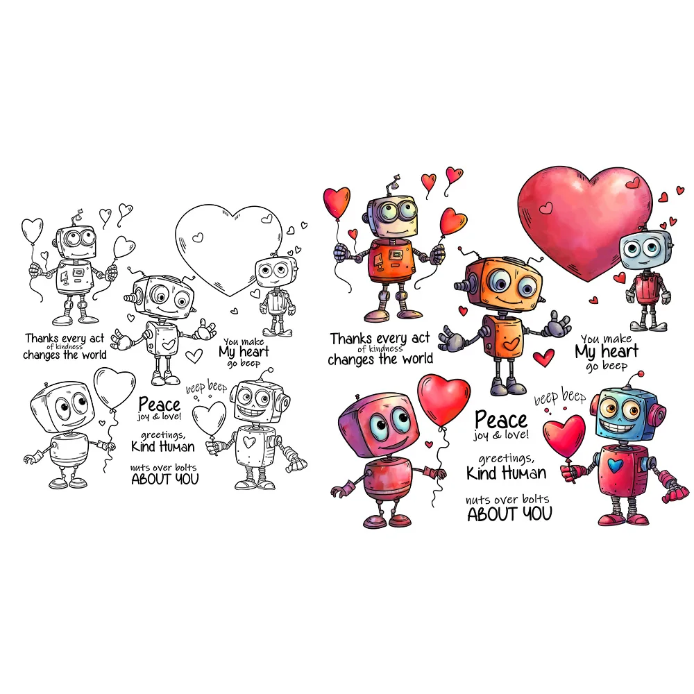 Mangocraft heart balloons cute robot clear stamp Valentine's Day DIY scrapbooking supplies silicone stamp for cards albums decor clear stamps
