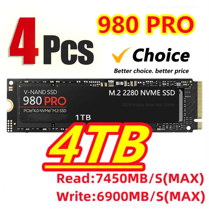 

1/2/3/4Pcs 4TB SSD M2 Nvme M.2 2280 PCLE 4.0X 980 Pro 2TB 1TB Internal Solid State Drive HDD Hard Disk For Ps5 Desktop/PC/Laptop