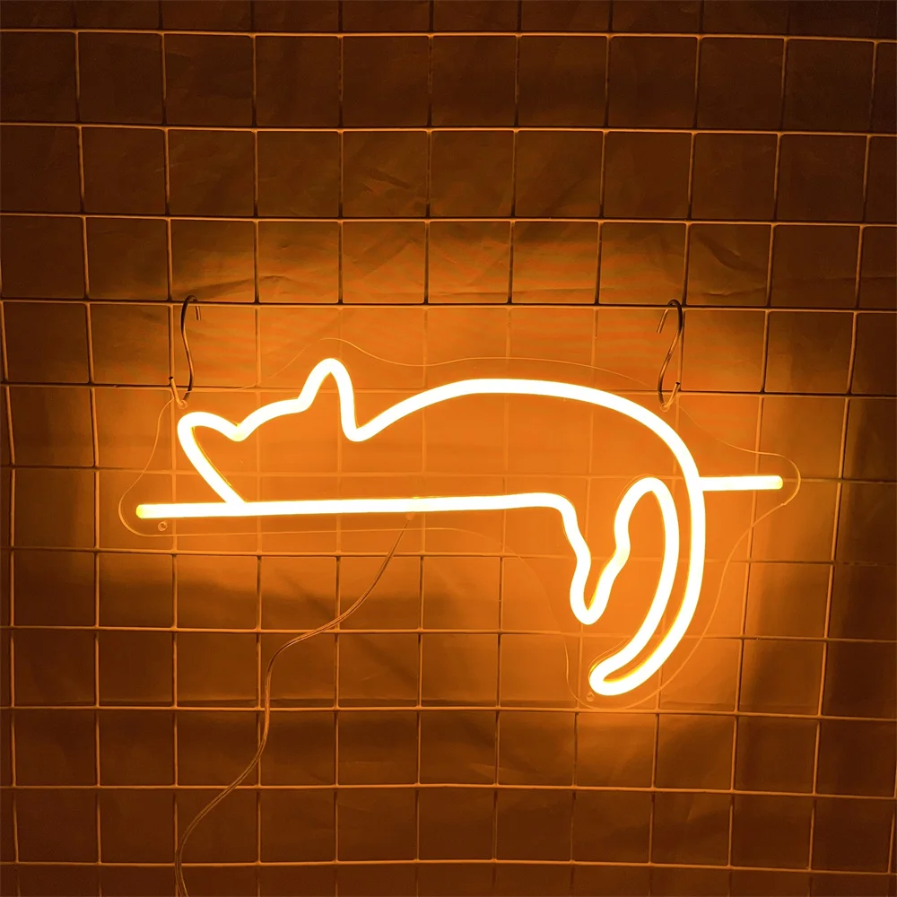 Cat Neon Sign Cute Animal Lamp Kids Girl Birthday Gift Home Bar Bedroom Store Club Bistro Party Wall Decoration LED Neon Light