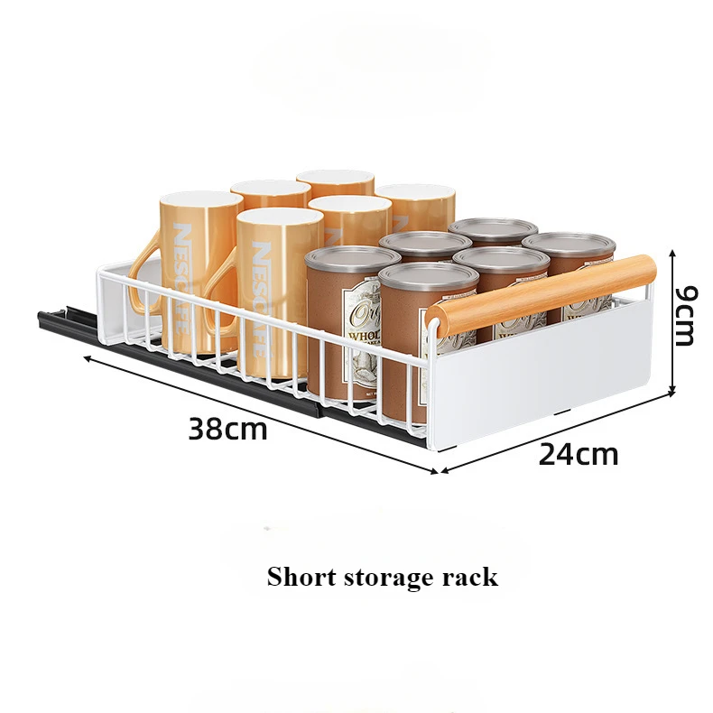 1PC Kitchen No Installation Pull-out Basket, Cabinet Pull-out Bowl Basket, Dish Storage Rack, Drawer Style Layered Storage Rack 5