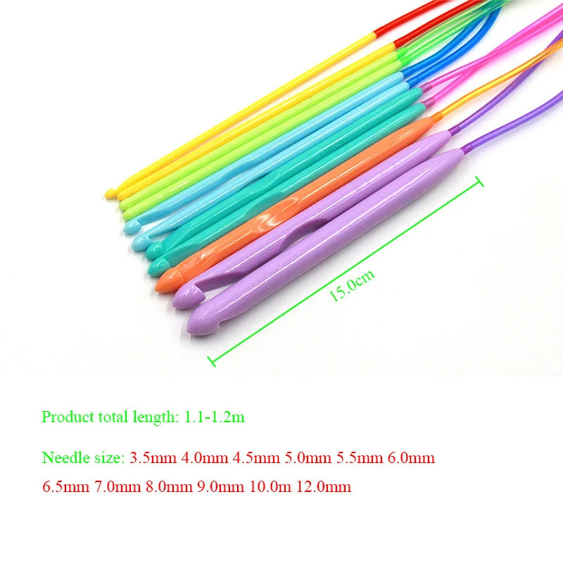 12Pcs Afghan Tunisian Plastic/Bamboo Crochet Hook Carpet Knitting Weave Needles Set Size 3-12mm (120cm/47inch) DIY Knitting Tool
