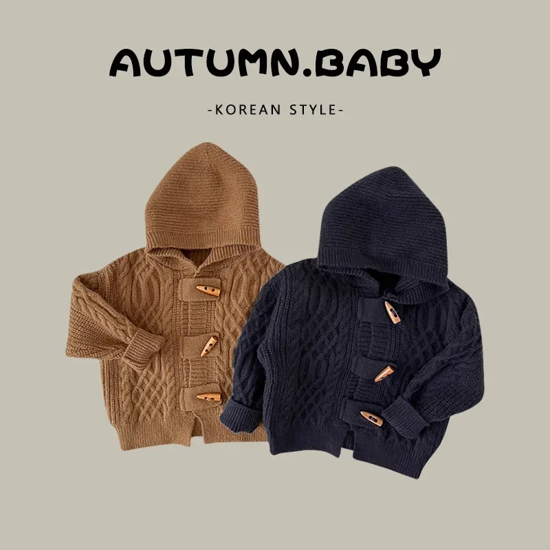 

Корейский стиль, Осень-зима, толстовки для маленьких мальчиков и девочек, однотонные вязаные кардиганы для малышей с пуговицами