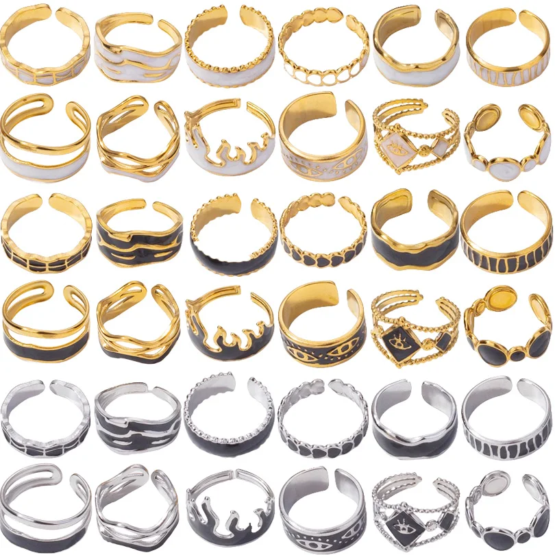 Chic Enamel Golden Rings Stainless Steel Open Adjustable Knuckle Rings Jewelry Gifts for Women Girls Party
