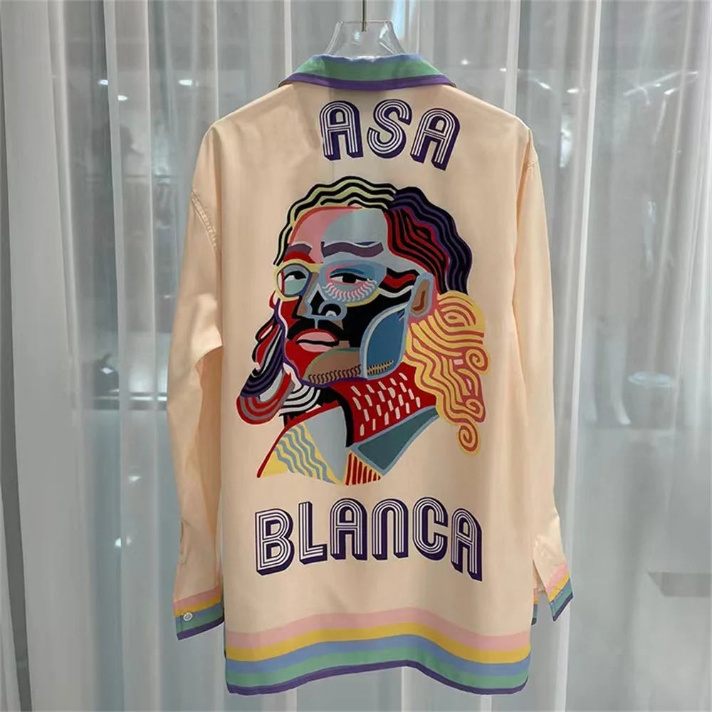 2024 new letters Europe and the United States fashion men men's long sleeve shirt trend summer digital printed shirt