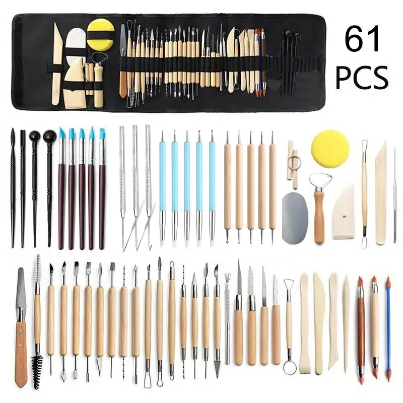 Pottery Tools Professional Clay Sculpting Set 61 Pcs Modeling Stick Ceramic Tools Smoothing Wax Carving Ceramic Polymer Shapers