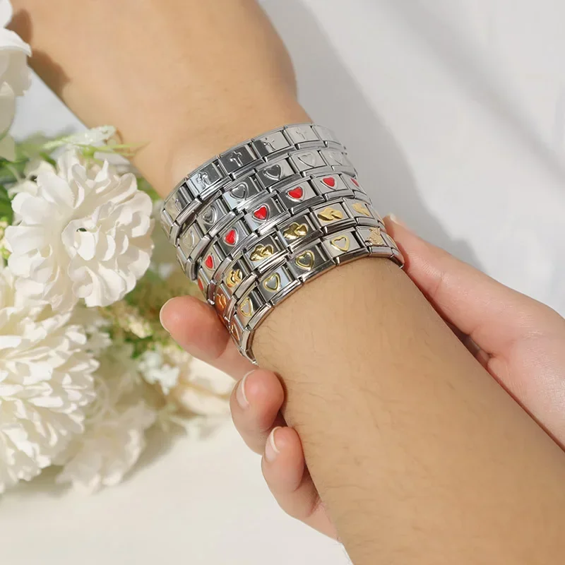 Hapiship Fashion Style Jewelry Heart Flower Butterfly Cross Dolphins Stainless Steel Elastic Bracelet Bangle ST00 charm bracelet