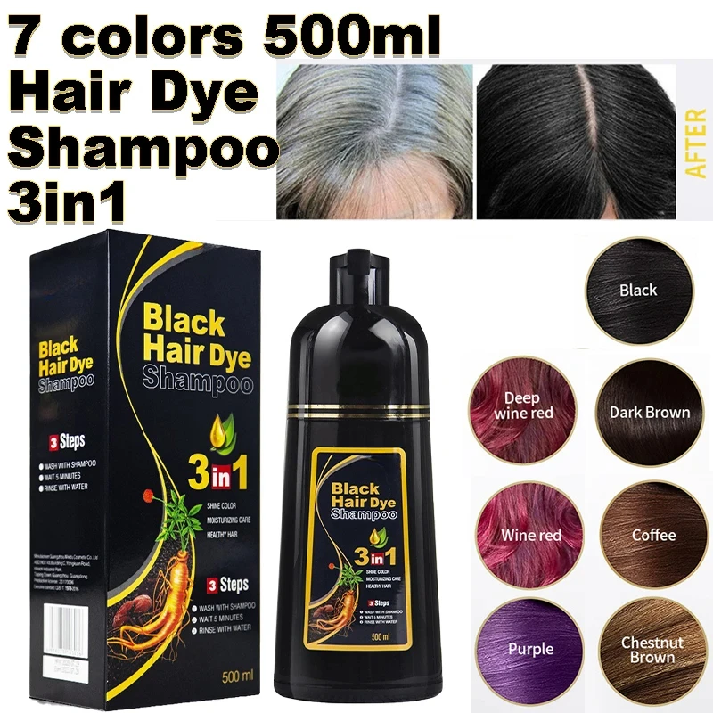 100ml/500ml Hair Dye Shampoo 3in1 Darkening Hairs Instant Gray To Black Polygonum Multiflorum Natural Coloing Cover for Women 500ml hair dye shampoo for women men fast coloring coffee black hair dyes cream cover gray white hair plant nourish oil essence