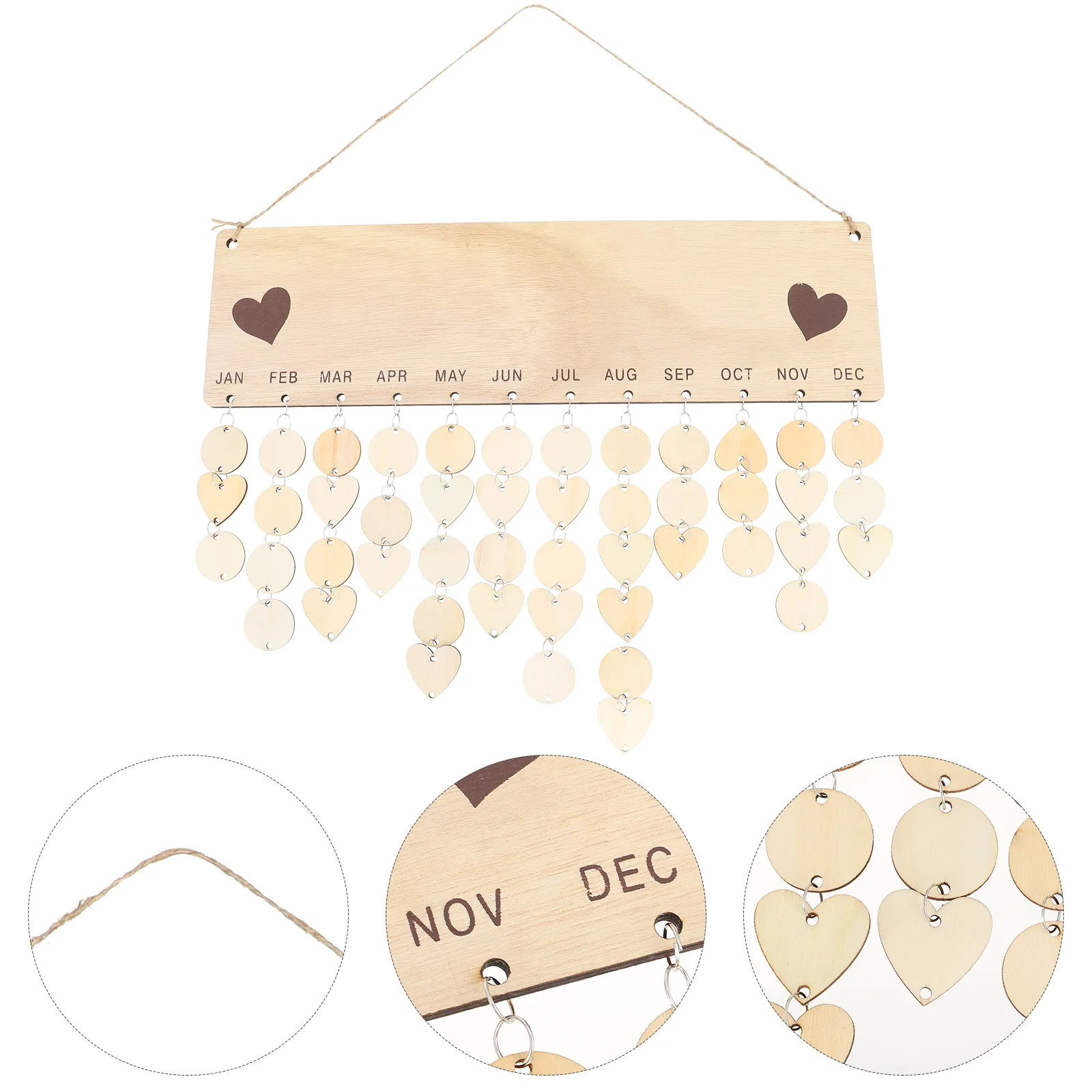 

Reminder Birthday Calendar Board Wooden Plaque Wall Hanging Heartslice Discs Tag Family Decor