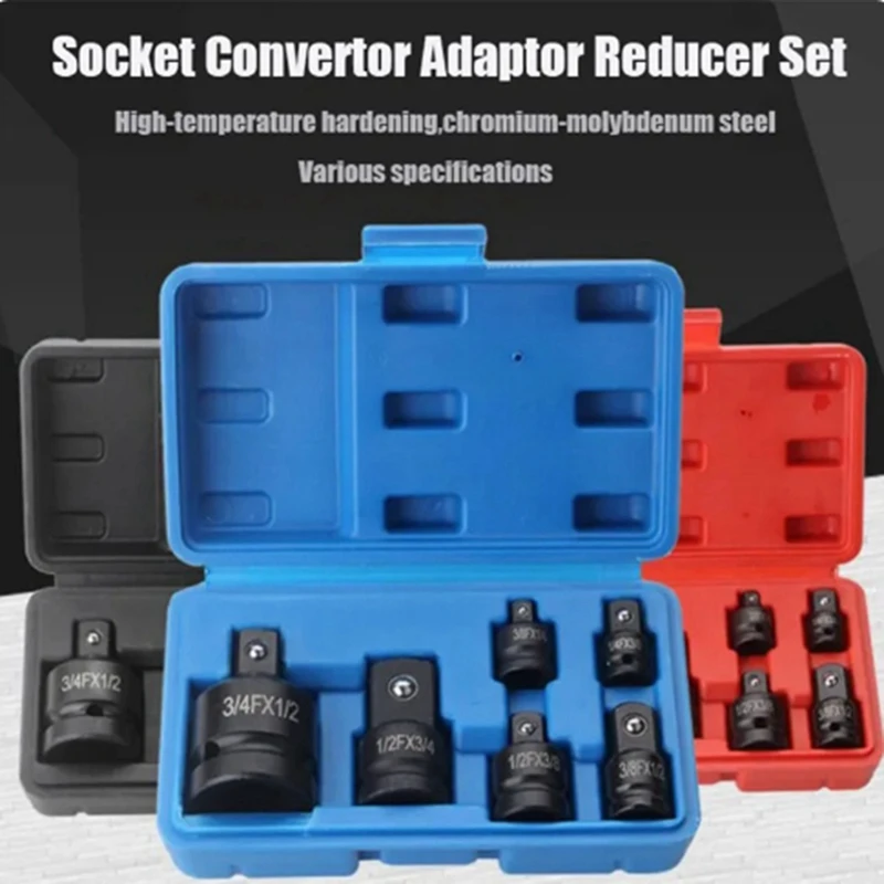 6Pcs Adapter Pneumatic Sleeve Head 1/2 To 3/4 Black Plastic Box For Automobile Torque Mechanical Hardware Products Easy To Use
