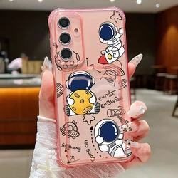 Cartoon Astronaut Card Holder Wallet Phone Case - Soft Protective Cover - Galaxy S26+ (A826 Pink)