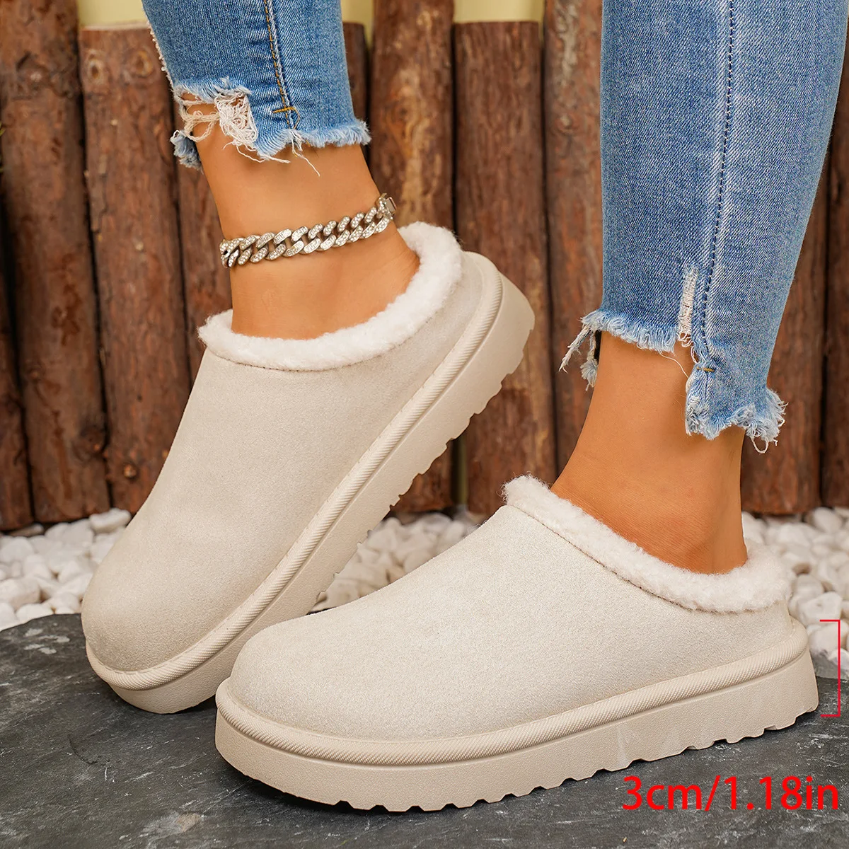 Ladies Shoes 2025 New Closed Toe Women's Slippers Fashion Outdoor Casual Winter Plus Velvet Keep Warm Comfortable Flat Slippers