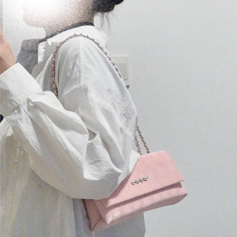 JIAERDI Sweet Cute Heart Handbag Women Diamond Pattern Square Chain Shoulder Bags Ladies Elegant Gentle High End Crossbody Bag