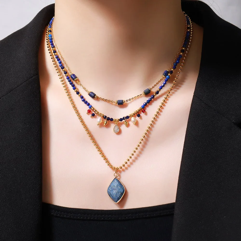 

Natural Stone Handmade Beaded Clavicle Necklace Diamond Brick Necklaces Choker Wedding Party Jewelry Holiday Gifts