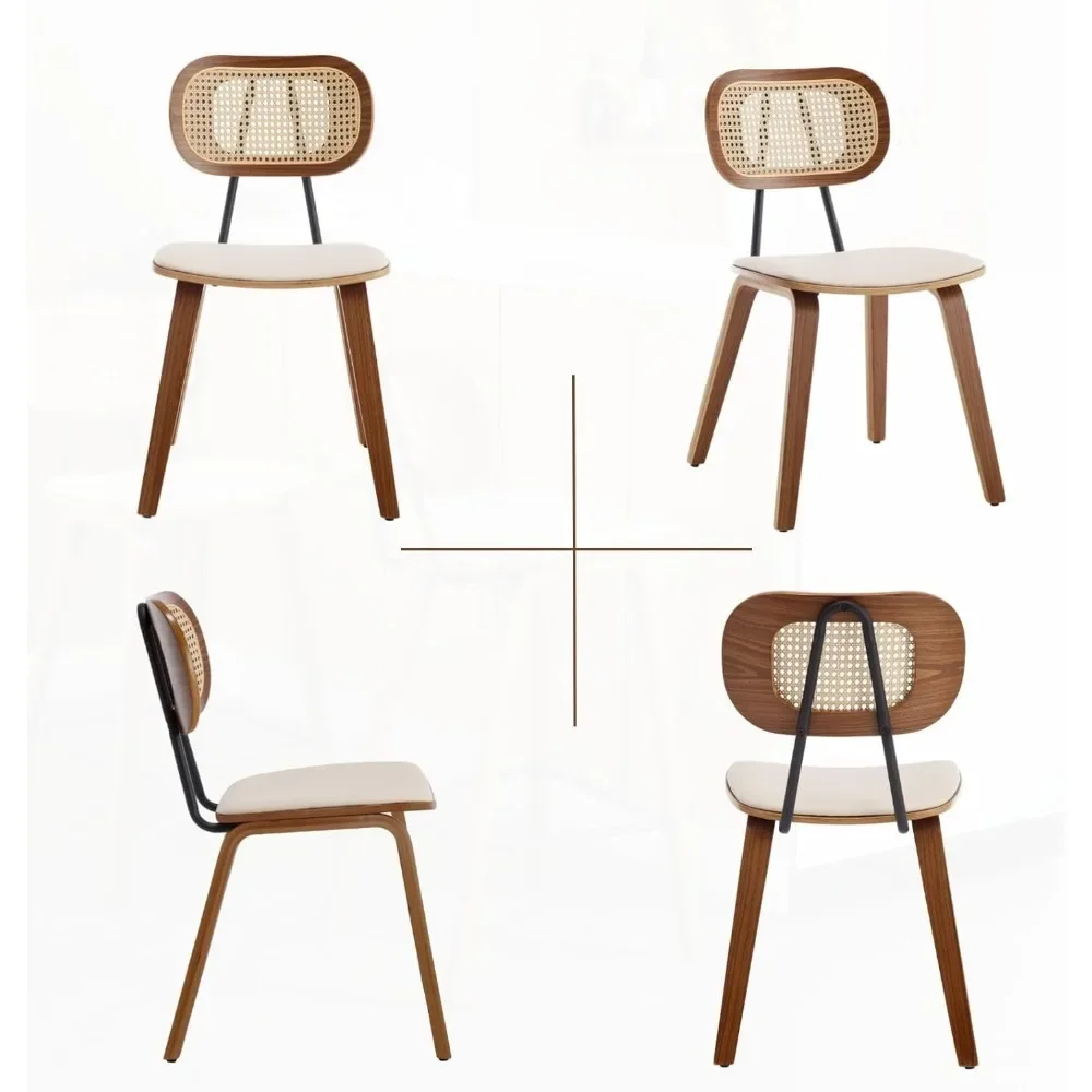 Modern Dining Chairs Set of 4,Upholstered Faux Leather Dining Room Chairs with Rattan Backrest and Wood Legs,Armless Wood Chairs 5