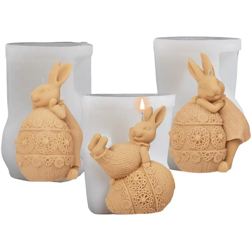 

Easter Bunny Silicone Molds DIY 3D Silicone Bunny Egg Plaster Resin Mold Candle Molds For Candle Making DIY Wax Melt Craft