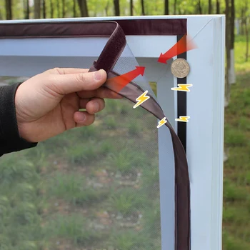 NEW brown Magnetic Screen Windows Mosquito Net Invisible Fiberglass Mesh Air Tulle Anti insect fly Curtains Removable Washable