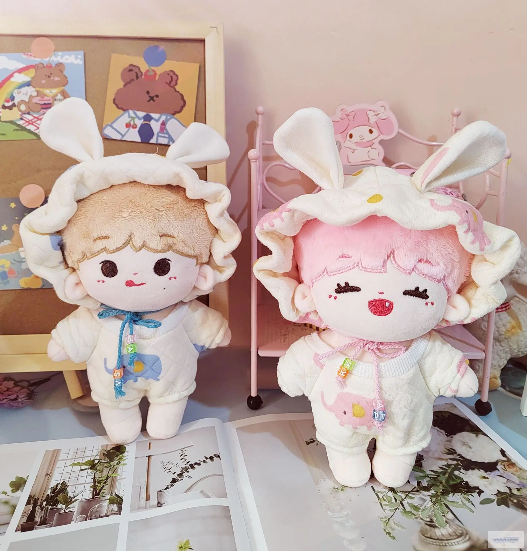 

20cm Clothes Plush For Idol Doll Clothes Stray Kids Stuffed Animal elephant pattern rabbit ear hat overcoat girl Fans Gift