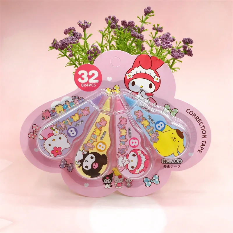 4Pcs/set Sanrio Hello Kitty Correction Tape Kuromi My Melody Pompompurin Kawaii Students Stationery School Office Supplies