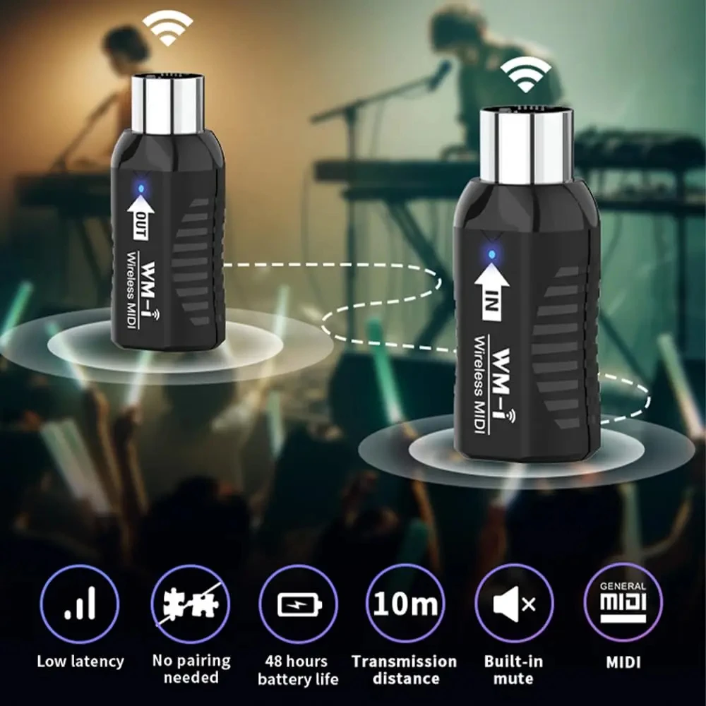 MIDI Controller MIDI Wireless Adapter Miwayer 2.4GHz Wireless MIDI Adapter Ultra-Low Latency 48H Battery 10m Range for Guitar All MIDI Instruments