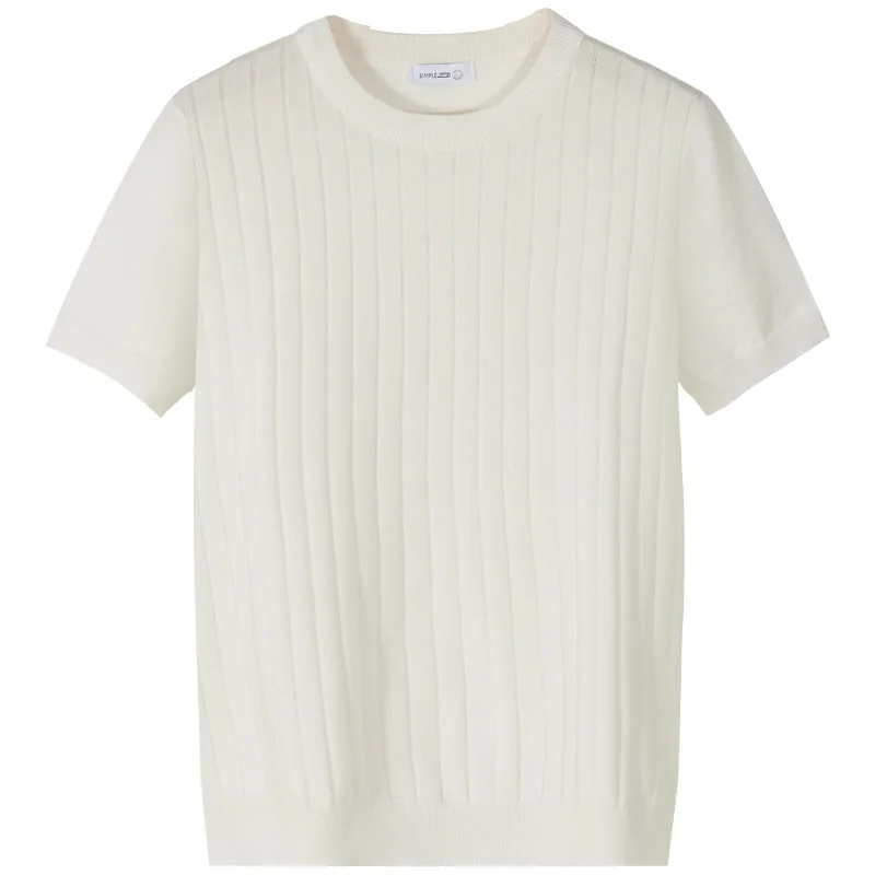 

Short Sleeve Men 2023 New T-shirt Solid Color Crewneck Knitwear Summer Men's Fashion Brand Casual Half Sleeve Trend