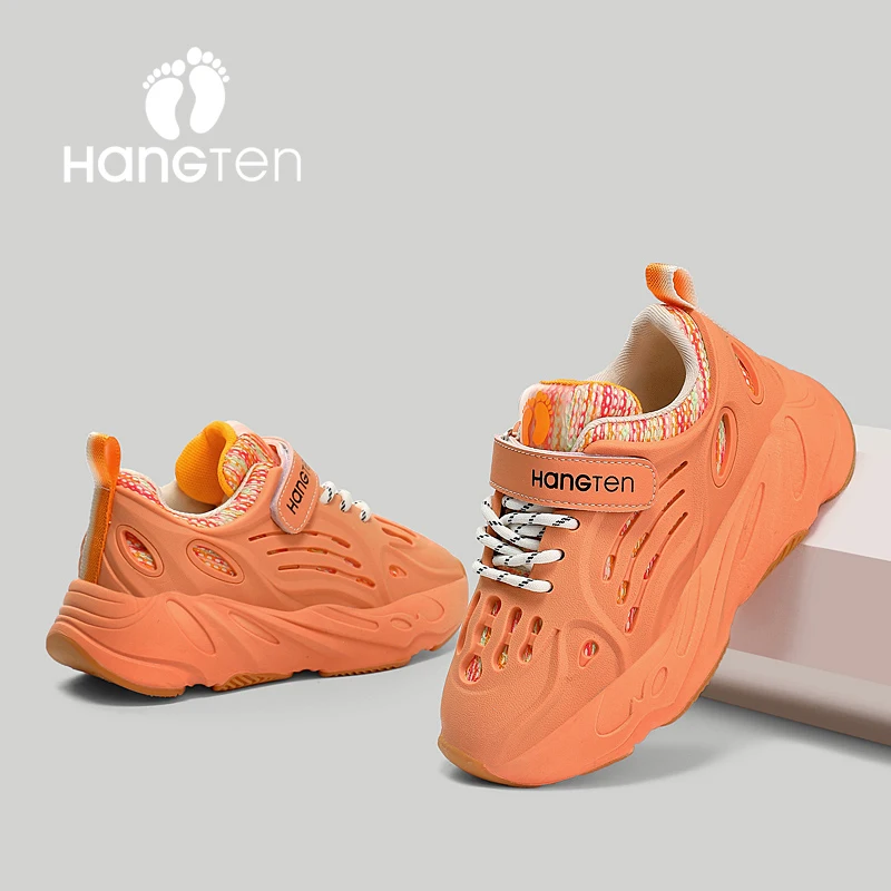

Детская Повседневная Спортивная обувь HanGTen, дышащие сетчатые цветные Нескользящие кроссовки на липучке для бега, Повседневные детские кроссовки