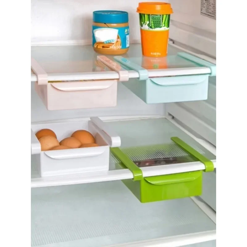 Slide Kitchen Fridge Freezer Space Saver Organizer Storage Rack Shelf Holder Kitchen Refrigerator Storage Box Food Container