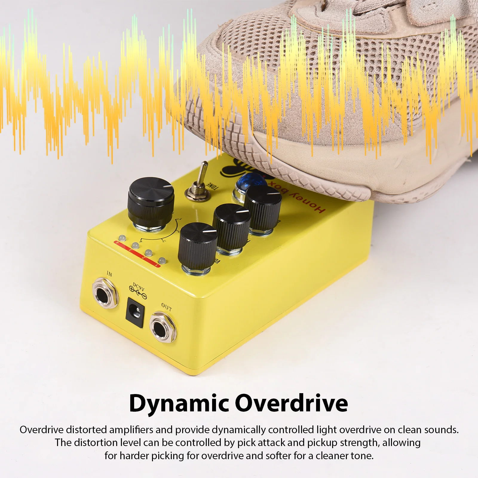 MOSKYAUDIO HONEY BOX DRIVE Guitar Overdrive Effect Pedal Volume/Drive/Focus/4Mode Knob 6.35mm Input/Output Interface True Bypass