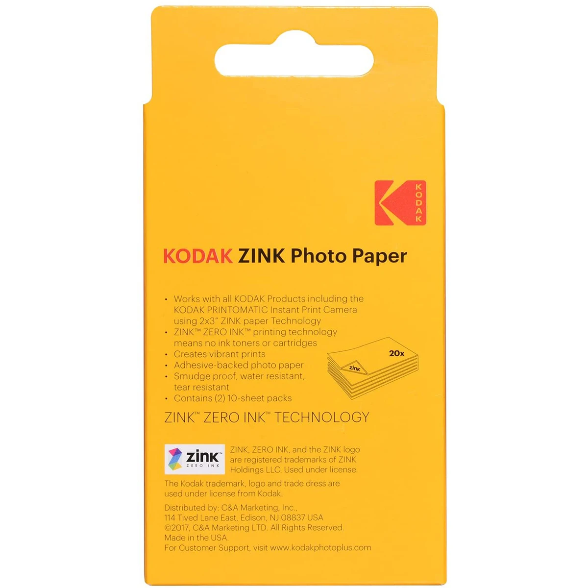 10/20/30/50/100 Sheets Kodak 2"x3" Premium Zink Photo Paper Compatible With Kodak Smile, Step, PRINTOMATIC Photo Paper instant film paper