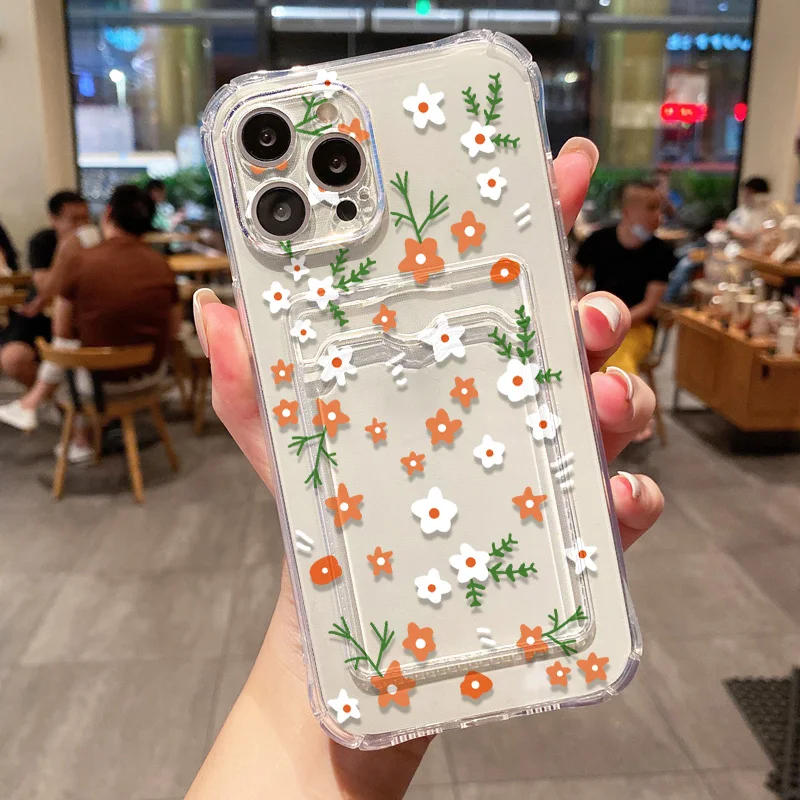 Floral Shockproof Soft TPU Card Holder Phone Case