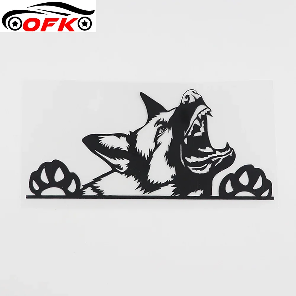 

German Shepherd Snarling Dog Peeking Vinyl Car Sticker Black/Silver 17.2CM*7.6CM