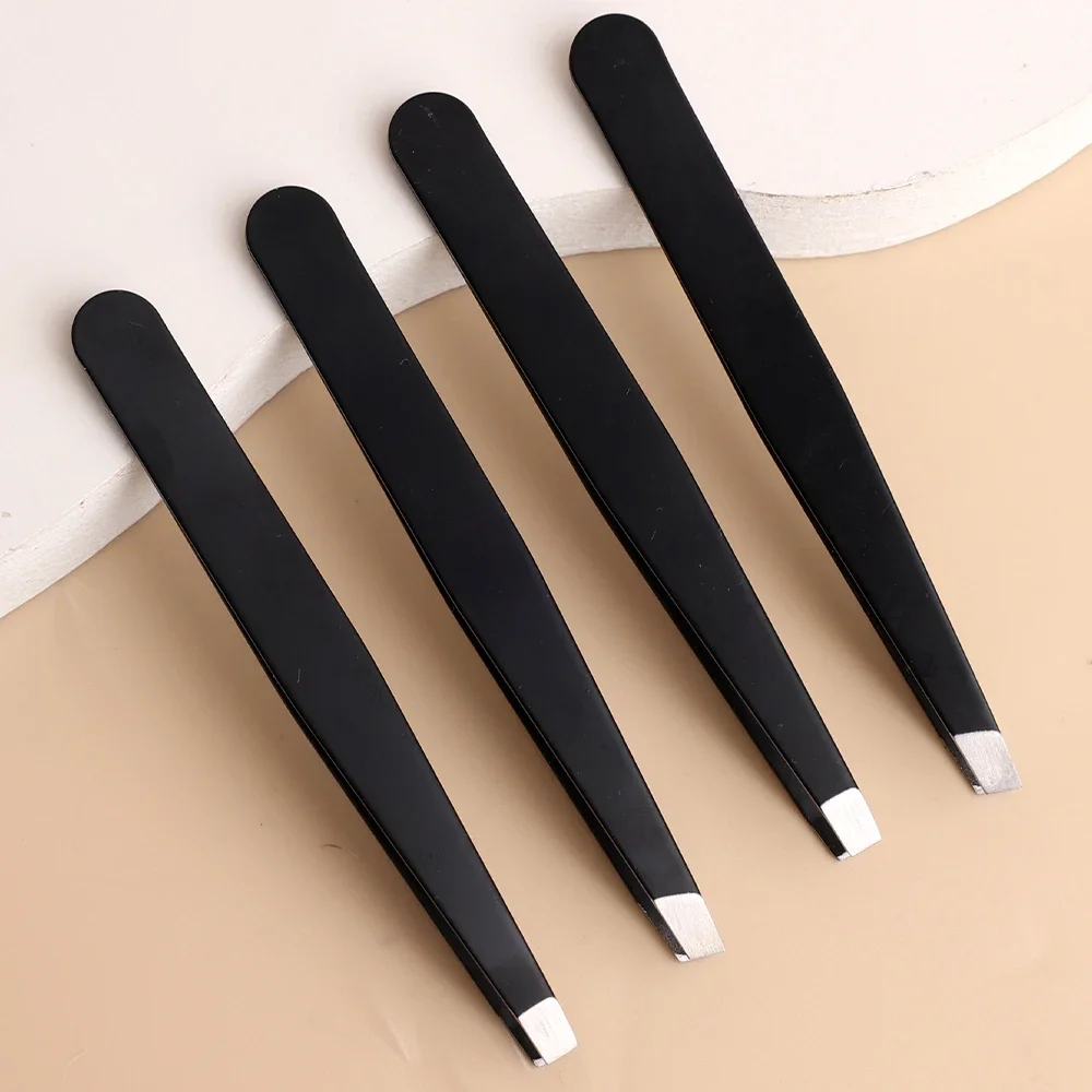 Stainless Steel Eyebrow Tweezers Slant Tip Hair Removal Makeup Tool Eyelashes High Precision Anti-Static Hair Removal Tweezers 3