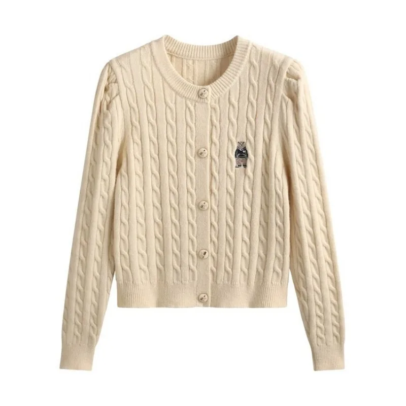 

Beige Cute Long Sleeve Single Breasted Sweater Women 2023 Autumn Korean Style Woman Sweaters Solid Color V-neck Knitted Cardigan