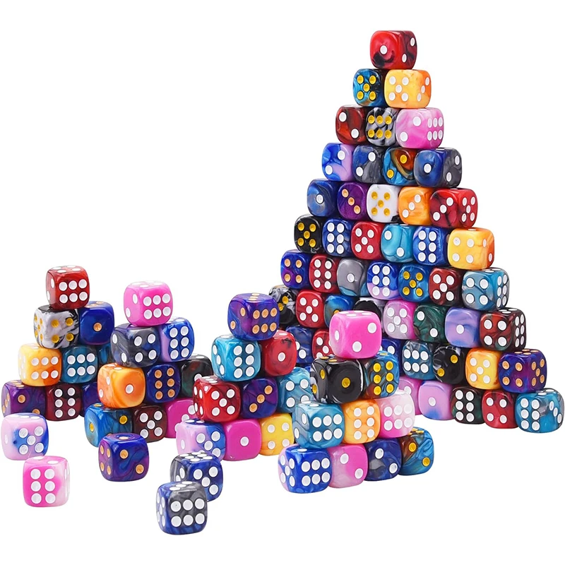 12mm Dice 6 Sided D6 Game Dice 100/50/30/10Pcs Random Colors Two Tone Round Corner Dices Teaching Math PRG Board Game Dice Set