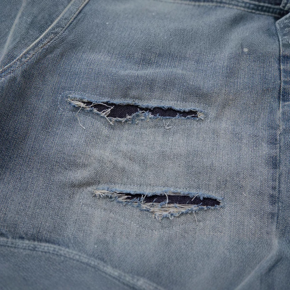 Vintage Blue Ripped Denim Shorts Men Summer Casual Loose Jeans Shorts Streetwear Harajuku Hip Hop