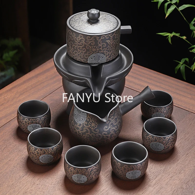 

Semi Automatic Tea Set Kung Fu Luxury with Pot and Tray Chinese Tea Set Travel Ceremony Juego De Te Ceramic and Pottery AB50TS