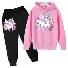 

Girl Pink Unicorn Hoodie Kids Cotton Suit Top + 2p Pants Toddler Clothes Spring Autumn Keep Warm