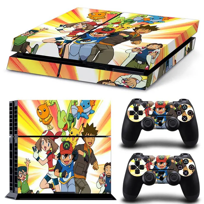 Japan Cartoon One Piece Luffy Pokemon Vinyl Skin Sticker for PS4 Slim Console and 2 Controllers Decal Cover Game Accessories 