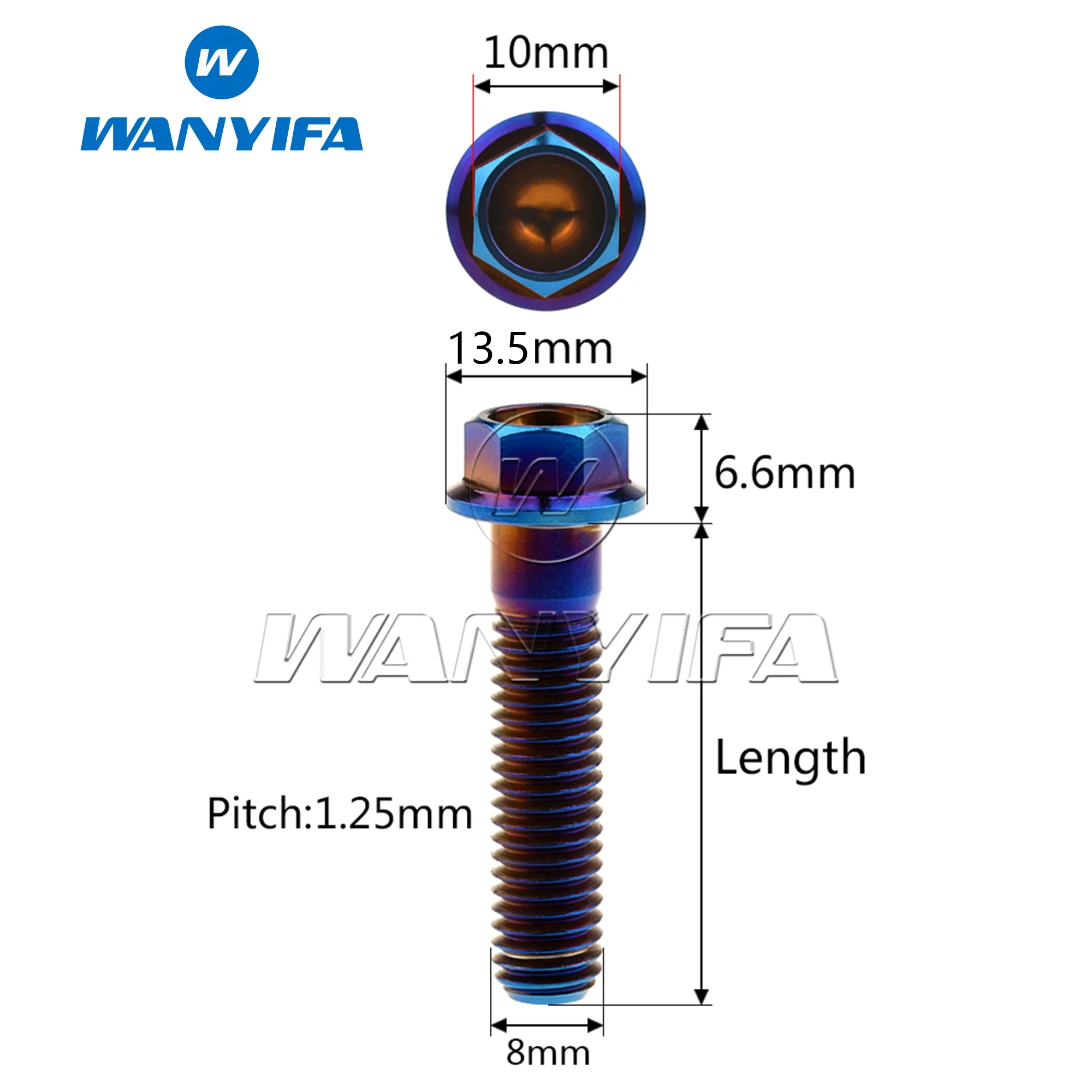 Wanyifa 4/10pcs 티타늄 플랜지 육각 소형 헤드 오토바이 볼트 M8 x15 20 25 30 35 40 45 55 60 65mm P1.25mm