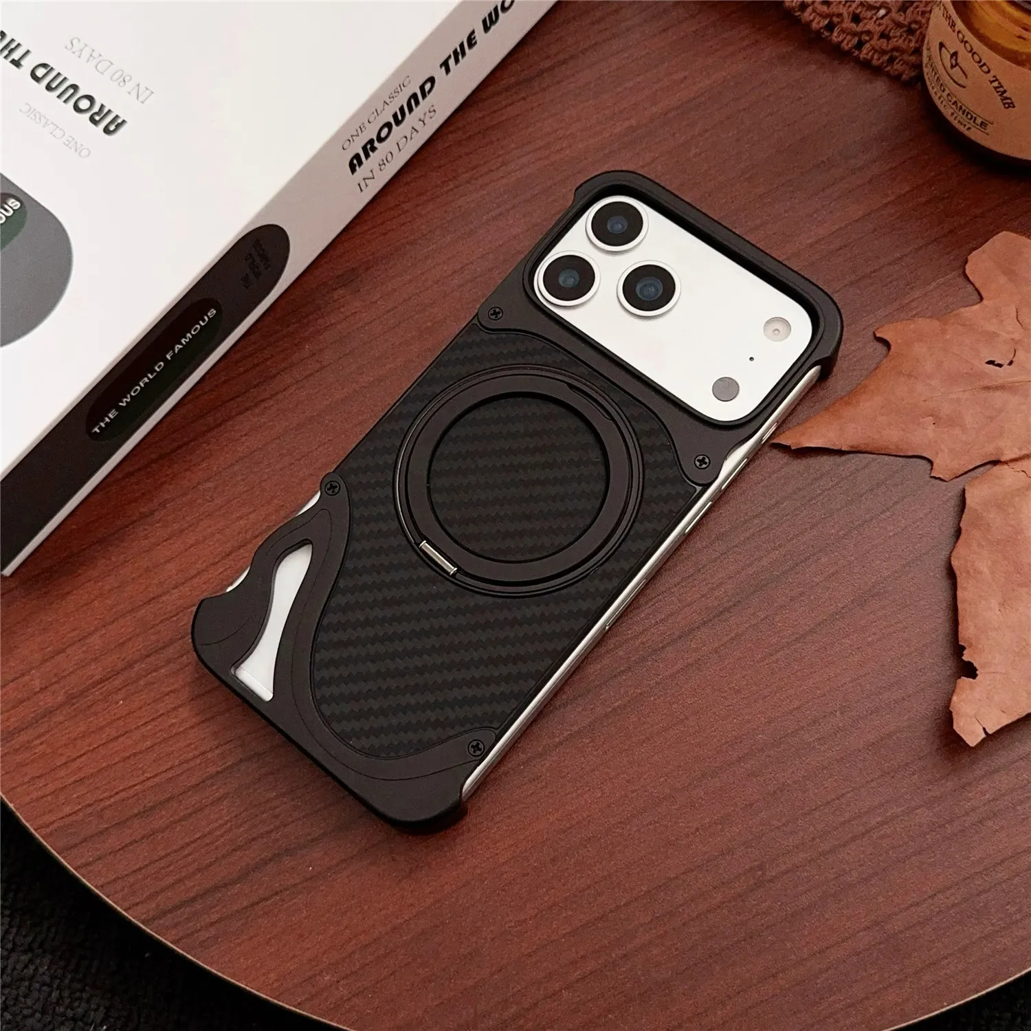 Premium Aluminum Shockproof Stand Cover with Magnetic Rotation Ring and Aramid Fiber