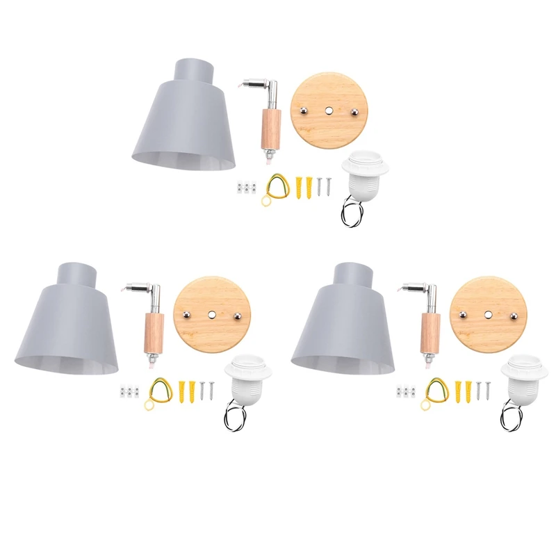 

3X Wooden Wall Lights Bedside Wall Lamp Bedroom Wall Light Sconce For Kitchen Modern Wall Lamp Nordic Sconces(Grey) Retail